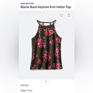 Nine Britton Olive Floral Keyhole Tank Top